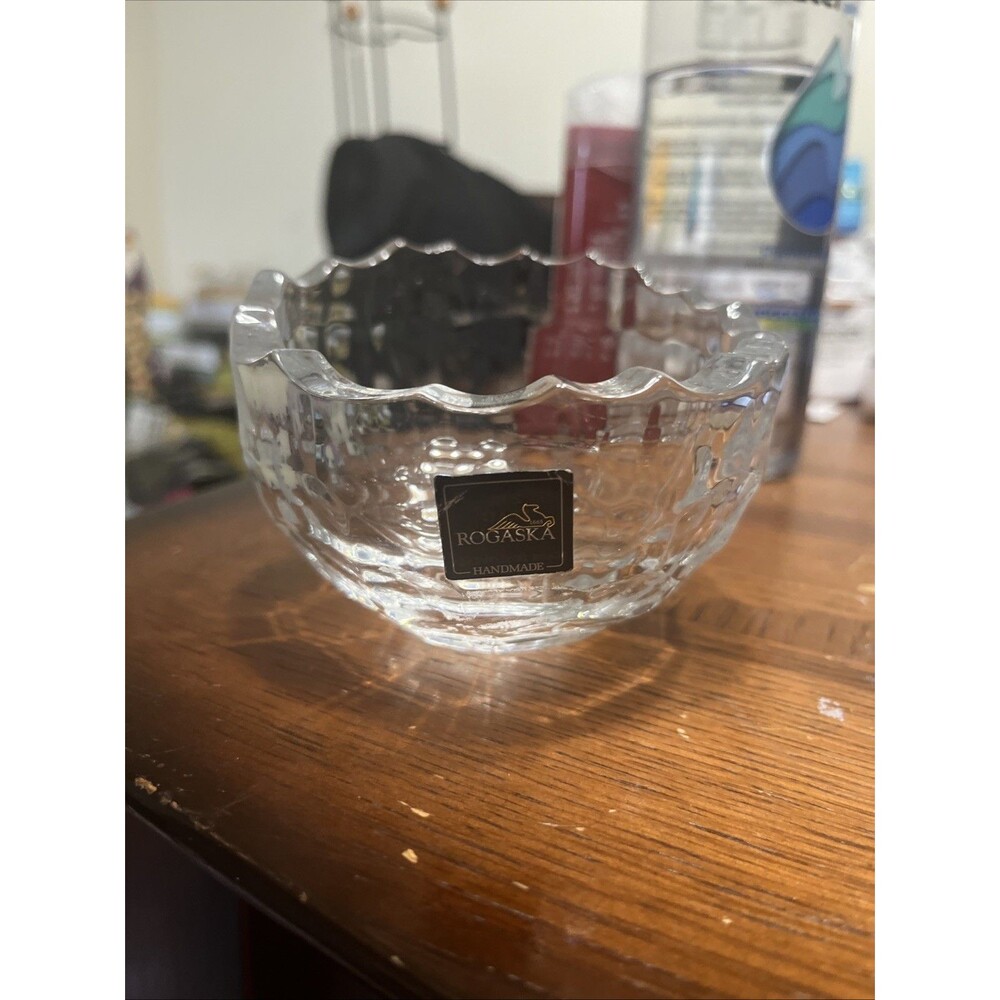 Rogaska Signed Crystal Shangri-La Small Bowl Discontinued 4” Diameter 2.5” Tall